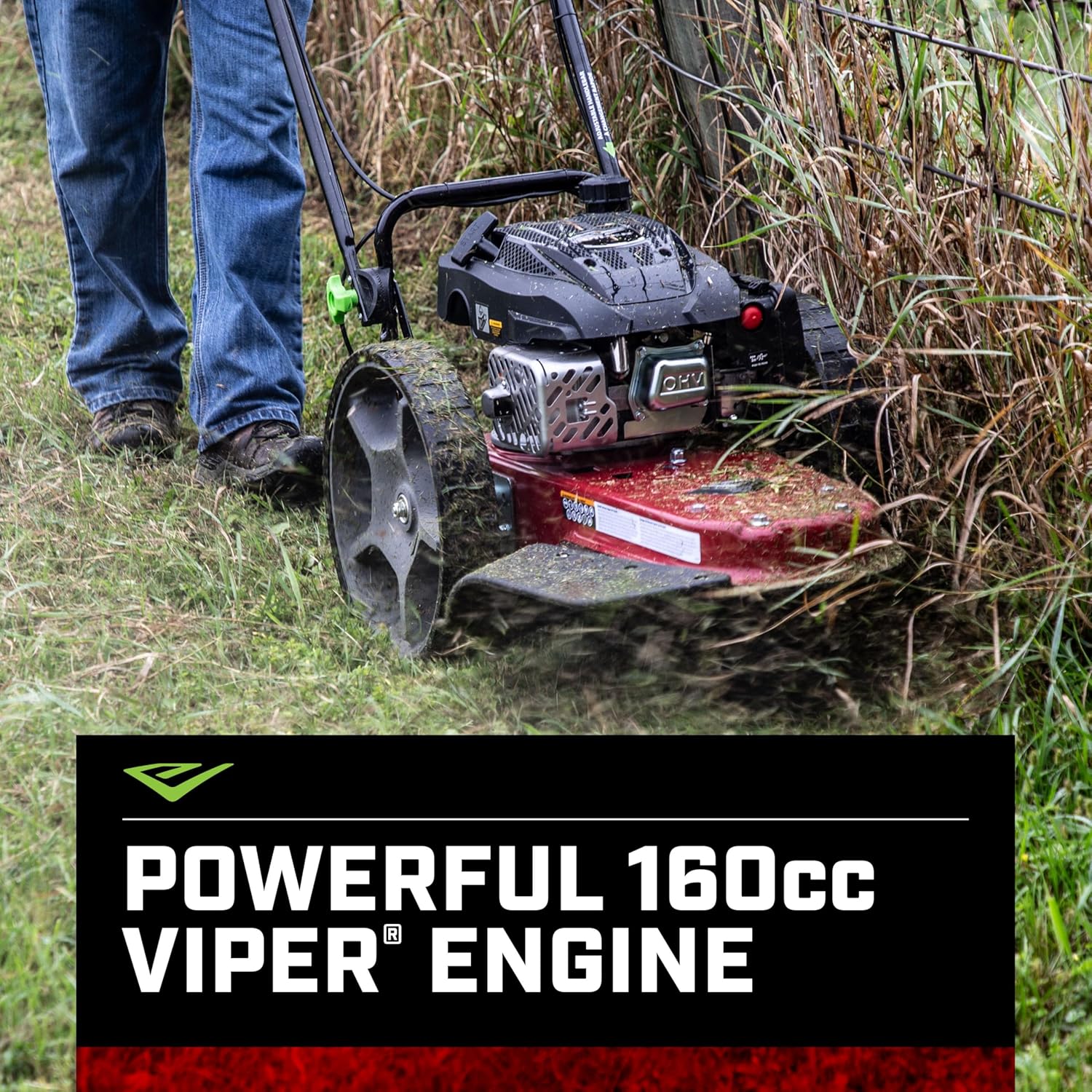 Earthquake Walk Behind String Mower With 160cc Viper 4-Cycle Engine, 22” Cutting Diameter, 14” Never-Go-Flat Wheels, Easy Assembly, Adjustable Handlebar, Model # 40314