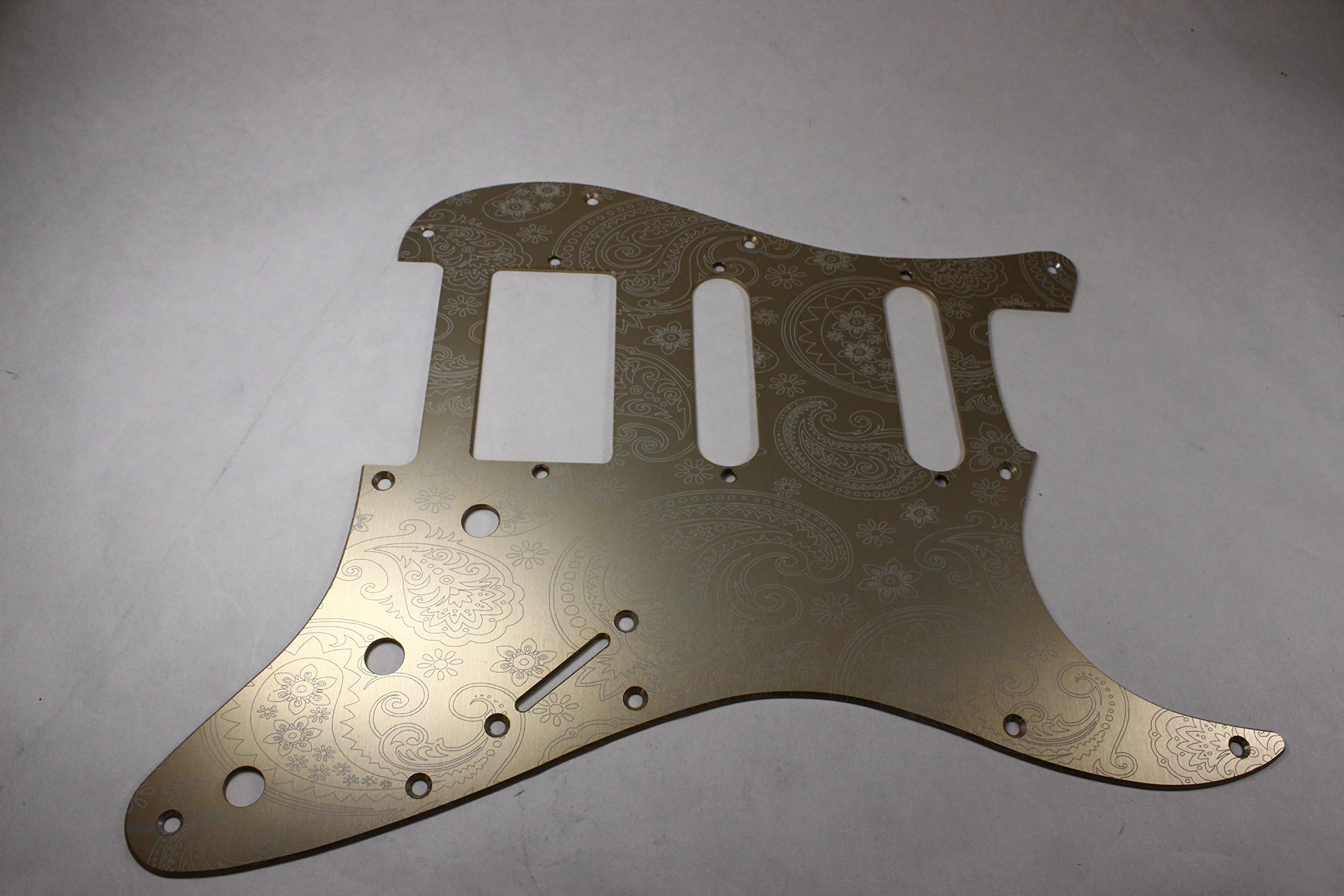Brushed Gold Anodized Aluminum Engraved Paisley HSS Strat Pickguard- Fits Fender Stratocaster