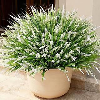 Ivydale Artificial Plants Fake Flowers Monkey Grass for Outdoors,UV Resistant Realistic 20PCS Whi...