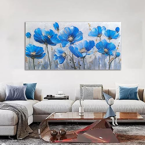 Miniatura 2 de Tarfupth Lienzo floral azul para pared, pintura botánica, imágenes de flores silvestres, obras de arte grandes para sala de estar, oficina, hogar,