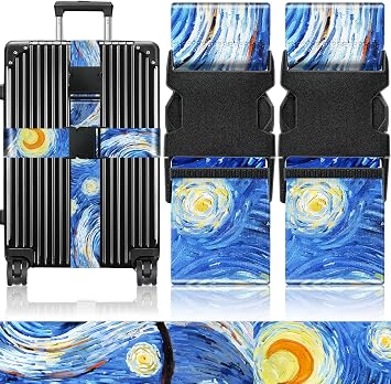 Slohif Luggage Straps for Suitcases Travel Belt Accessories Luggage Connector Identifiers Over Handle with Buckle Unique Nylon Adjustable Strap for Sleeping Bag Car Seat Star2 Pack