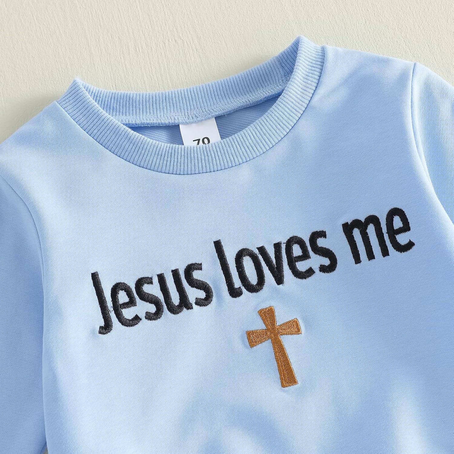 Easter Outfit For Toddler Girls Boys Bunny Cross Crewneck Sweatshirt Bell-Bottom Pants Sets Jesus Loves Me Clothes - Image 4