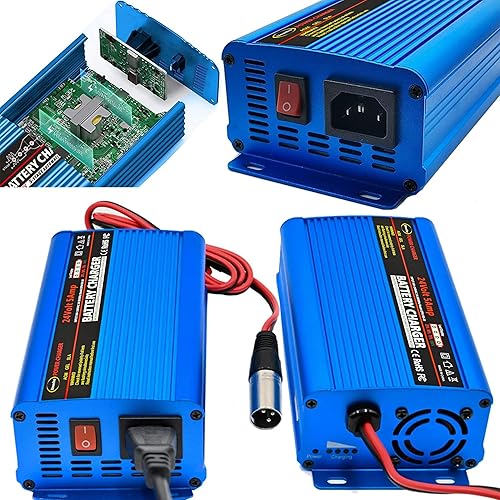 Miniatura 5 de Unocho Cargador de batería de 24 V, cargador inteligente automático, cargador de goteo de 5 A e interruptor de ES, conector XLR de 3 pines, adecuado