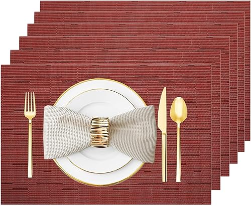 Miniatura 9 de Juego de 6 manteles individuales lavables y limpiables para mesa de comedor, cocina, interior y exterior, manteles individuales de vinilo tejidos,
