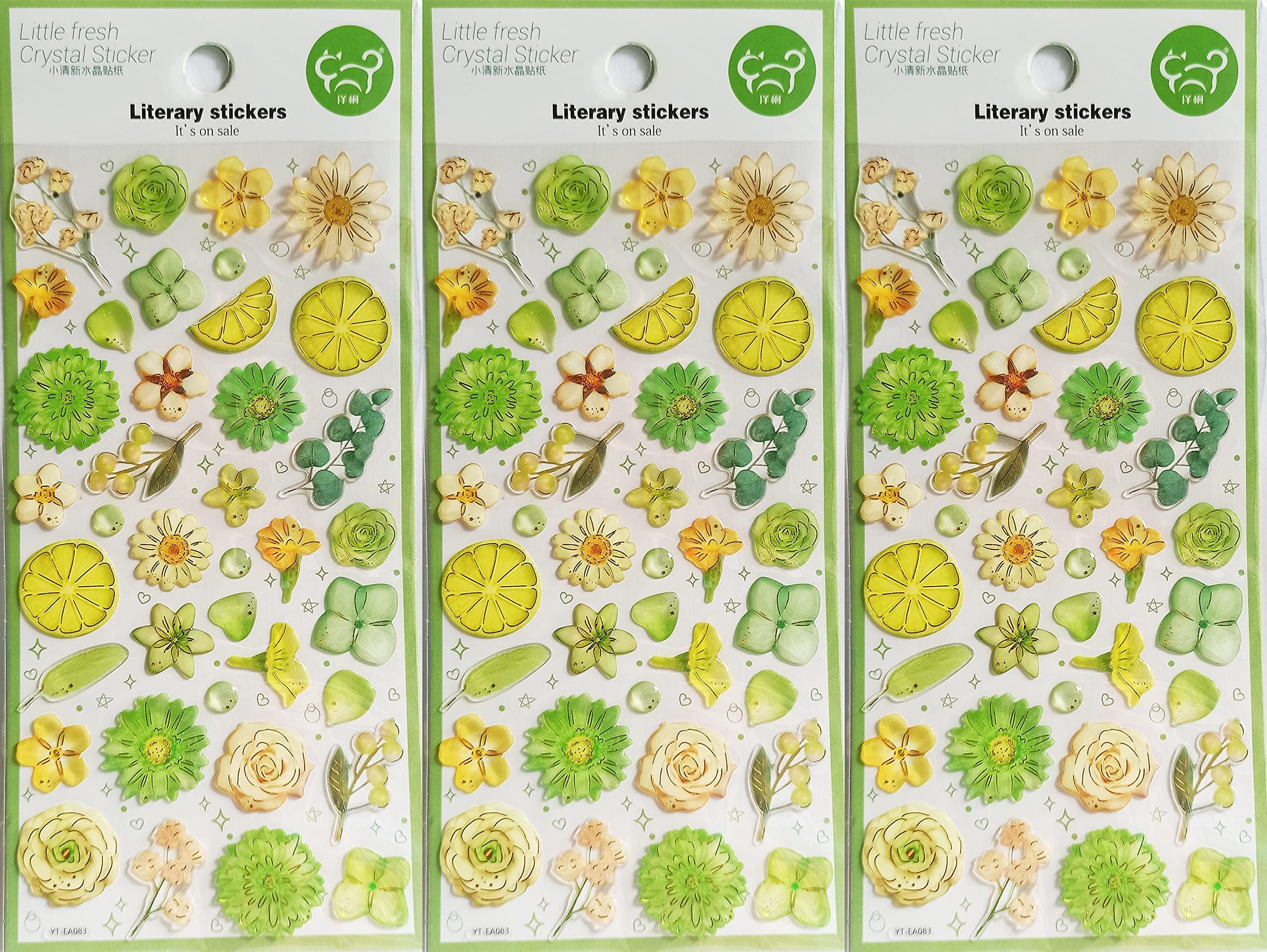 PARITA Stickers Gel Clings Flower Lemon Fruit Cartoon Sticker Craft Design Scrapbooking Card Diary Books Album Glass Bottles Suitcase Decal Glue Sticky (Pack 3 PCS.) (04)