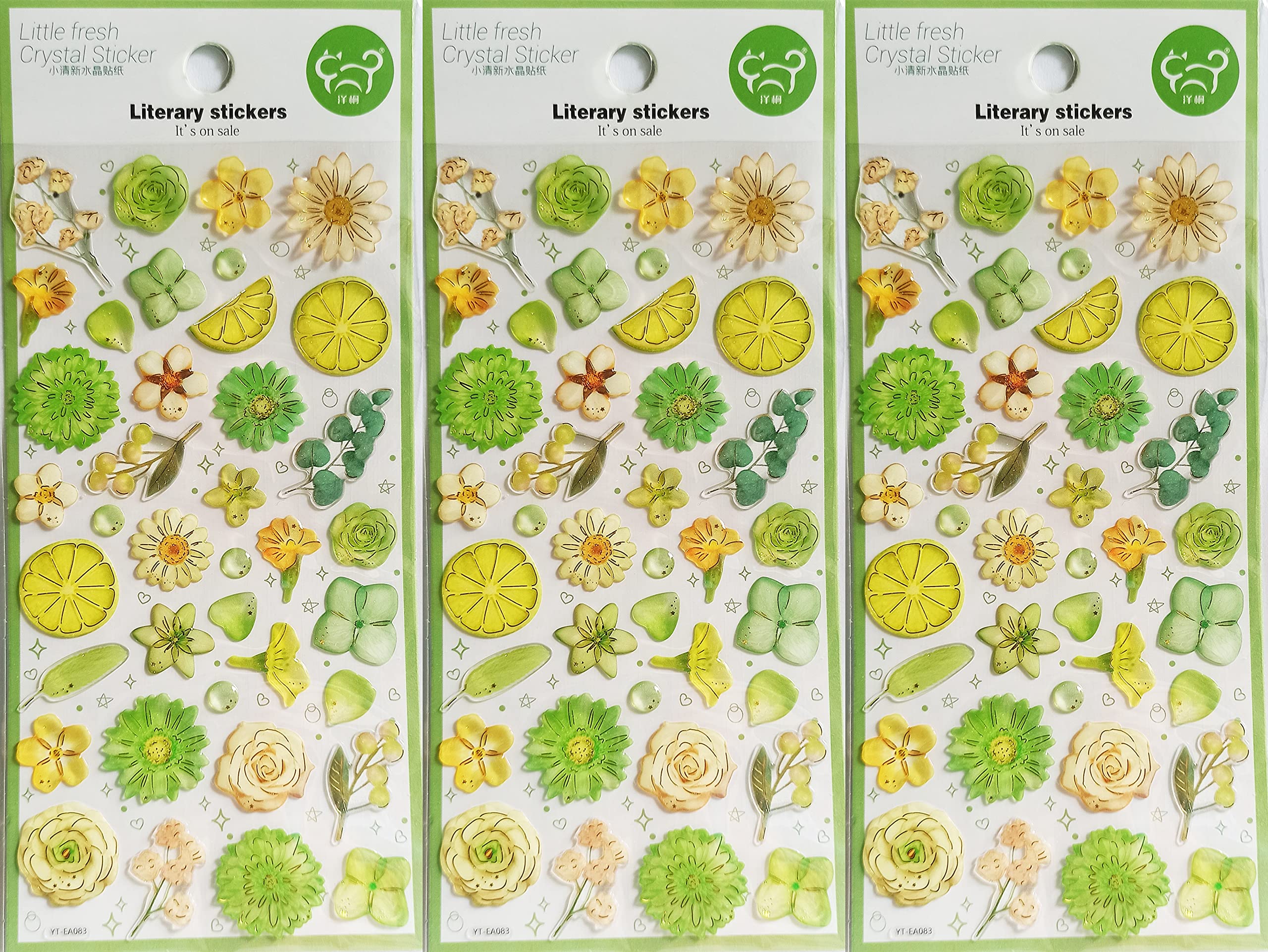 PARITA Stickers Gel Clings Flower Lemon Fruit Cartoon Sticker Craft Design Scrapbooking Card Diary Books Album Glass Bottles Suitcase Decal Glue Sticky (Pack 3 PCS.) (04)