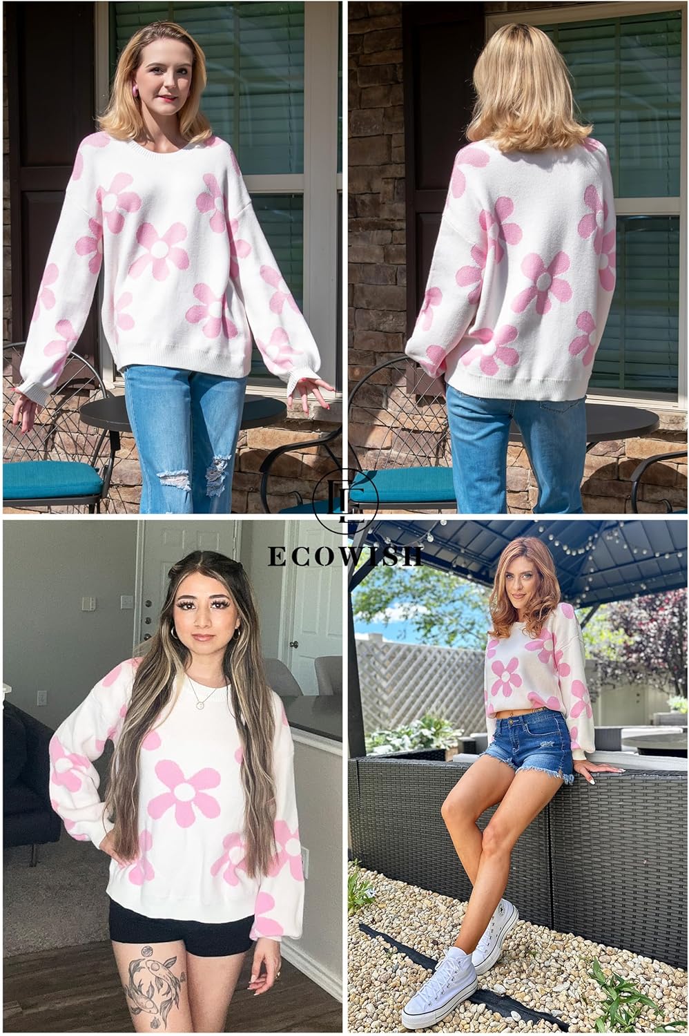 ECOWISH Women's Sweater 2025 Fall - Long Sleeve Crewneck Tops Knit Oversized Pullover Casual Print Jumper - Image 5