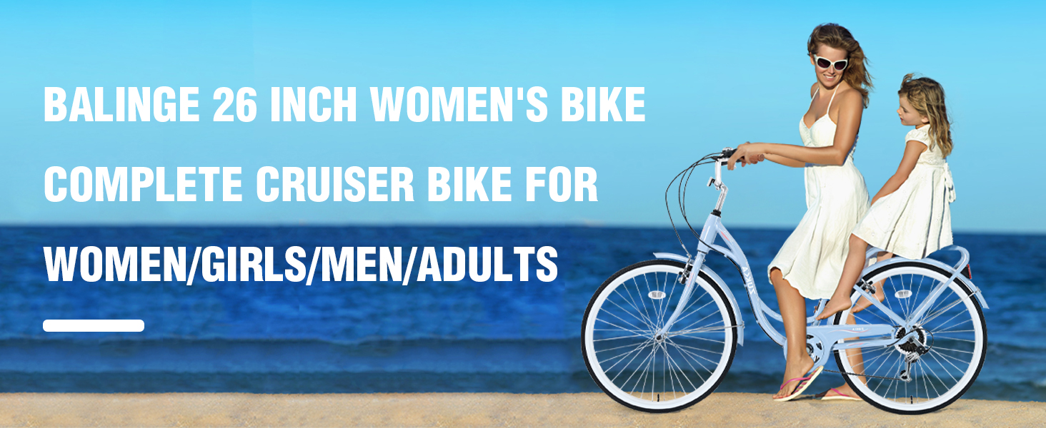 BALINGE 24 Inch Women's Bike Ladys Bike Beach Cruiser Bike for Women，City Hybrid Bike 7 Speeds Bicycle Commuter Bike for Women Men,High-Carbon Steel Frame，Caliper Brake,Light Blue : Sports & Outdoors