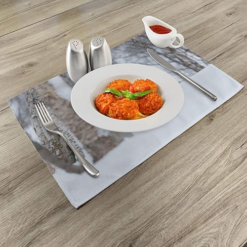 Miniatura 196 de Ambesonne Juego de 4 manteles individuales amarillos y azules, diseño de flores de primavera, flores vibrantes, manteles individuales de tela Azul