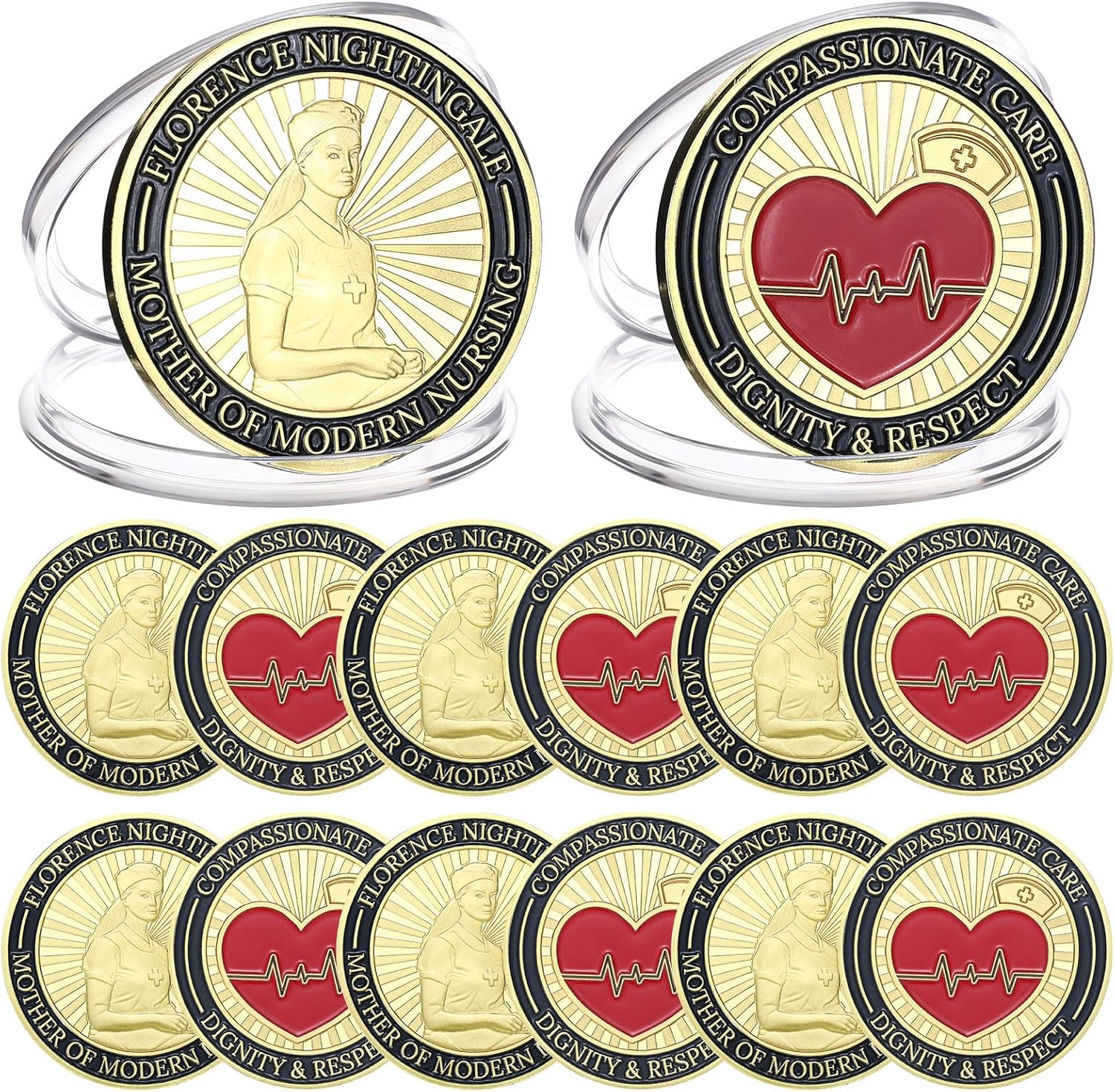 Tondiamo 12 Pieces Nurse Graduation Gift Coin Double Side Challenge Coin Cool Gifts for New Nurse Doctors