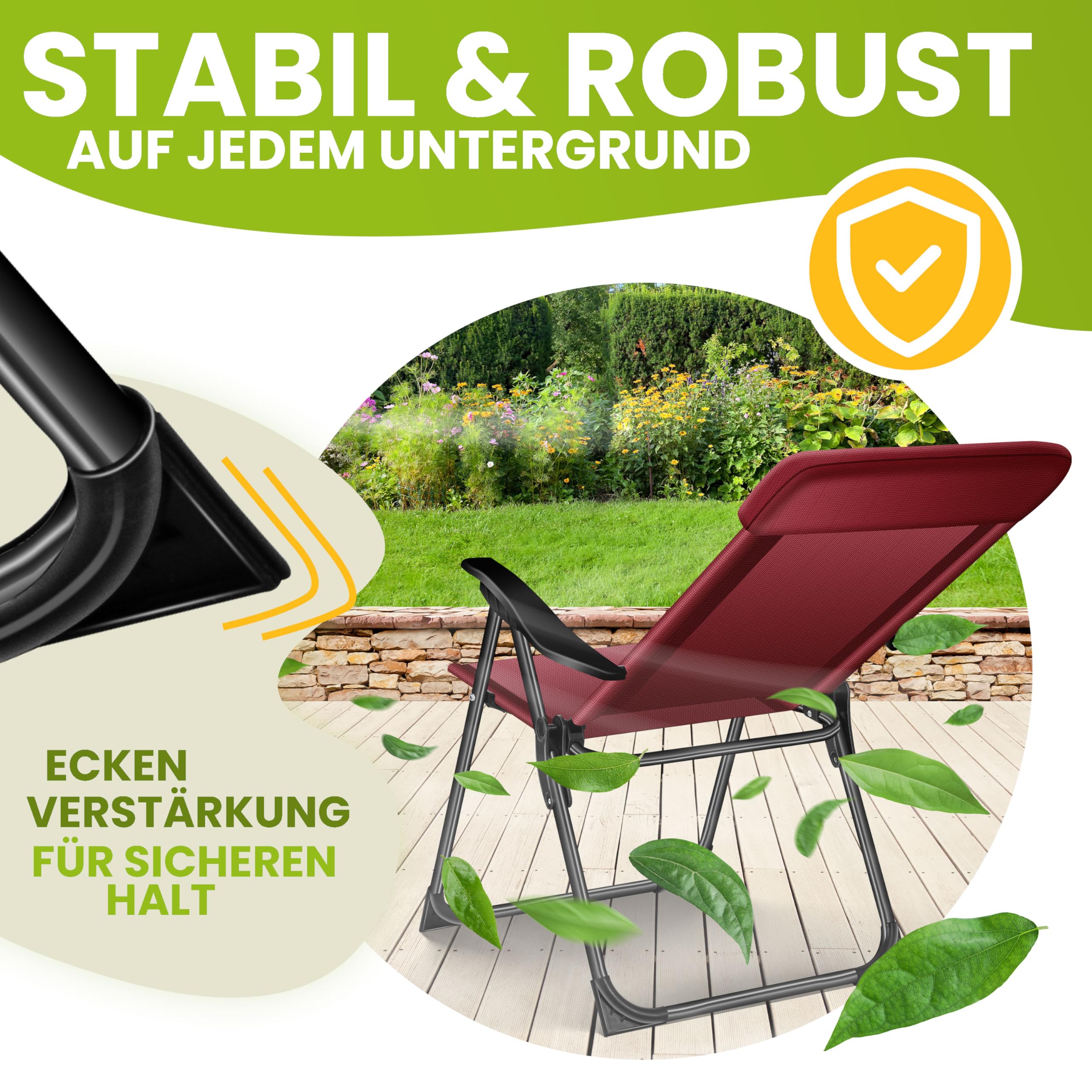 Set van 2 x tuinstoelen / campingstoelen - zwart - 7 voudig verstelbaar