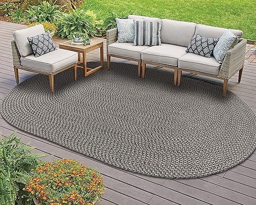 Vista 18 de DECOMALL Azure - Alfombras trenzadas para exteriores, alfombra ovalada para interiores, 3 x 5 pies, color gris