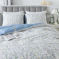 Vista 86 de HoneiLife Juego de funda de edredón floral 100% algodón, 3 piezas, suave, ropa de cama botánica con cierre de cremallera y lazos en las esquinas