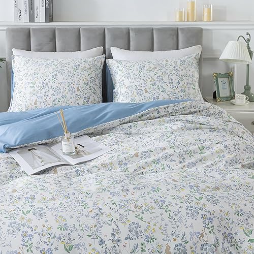 Miniatura 168 de HoneiLife - Juego de funda de edredón floral 100% algodón, 3 piezas, botánica, ropa de cama con cierre de cremallera y lazos en las esquinas