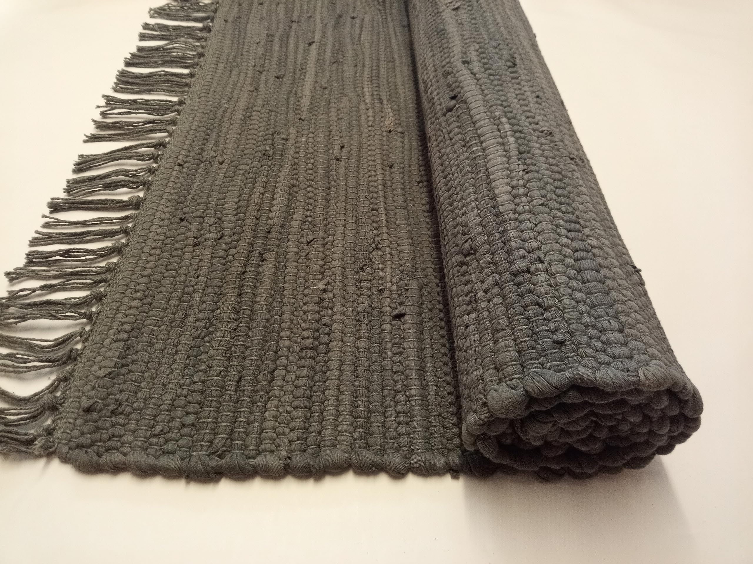 MB Warenhandel24 Handwebteppich Fleckerlteppich Flickenteppich einfarbig Uni 100% Baumwolle Handweb Teppich Fleckerl Waschbar NEU (Anthrazit, ca. 60x110 cm (Rechteckig))