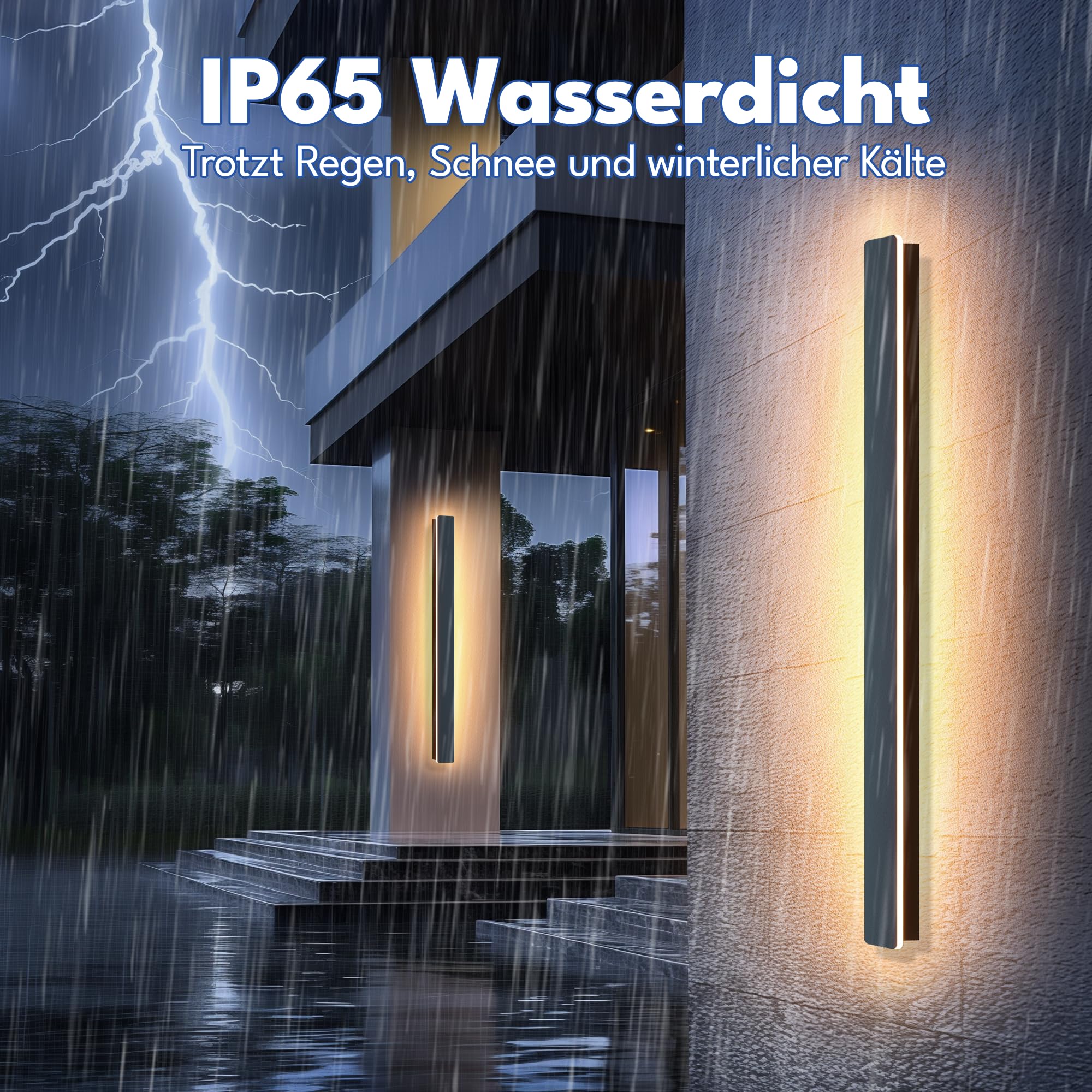 Wandleuchte Aussen Lange Aussenlampe Wand LED 20W Schwarz 100cm | Wasserdicht IP65 Außenwandleuchten/Innen Metall Außenleuchte Warm Light Wandlampe Für Terrassen Villa Eingang Balkon Treppe