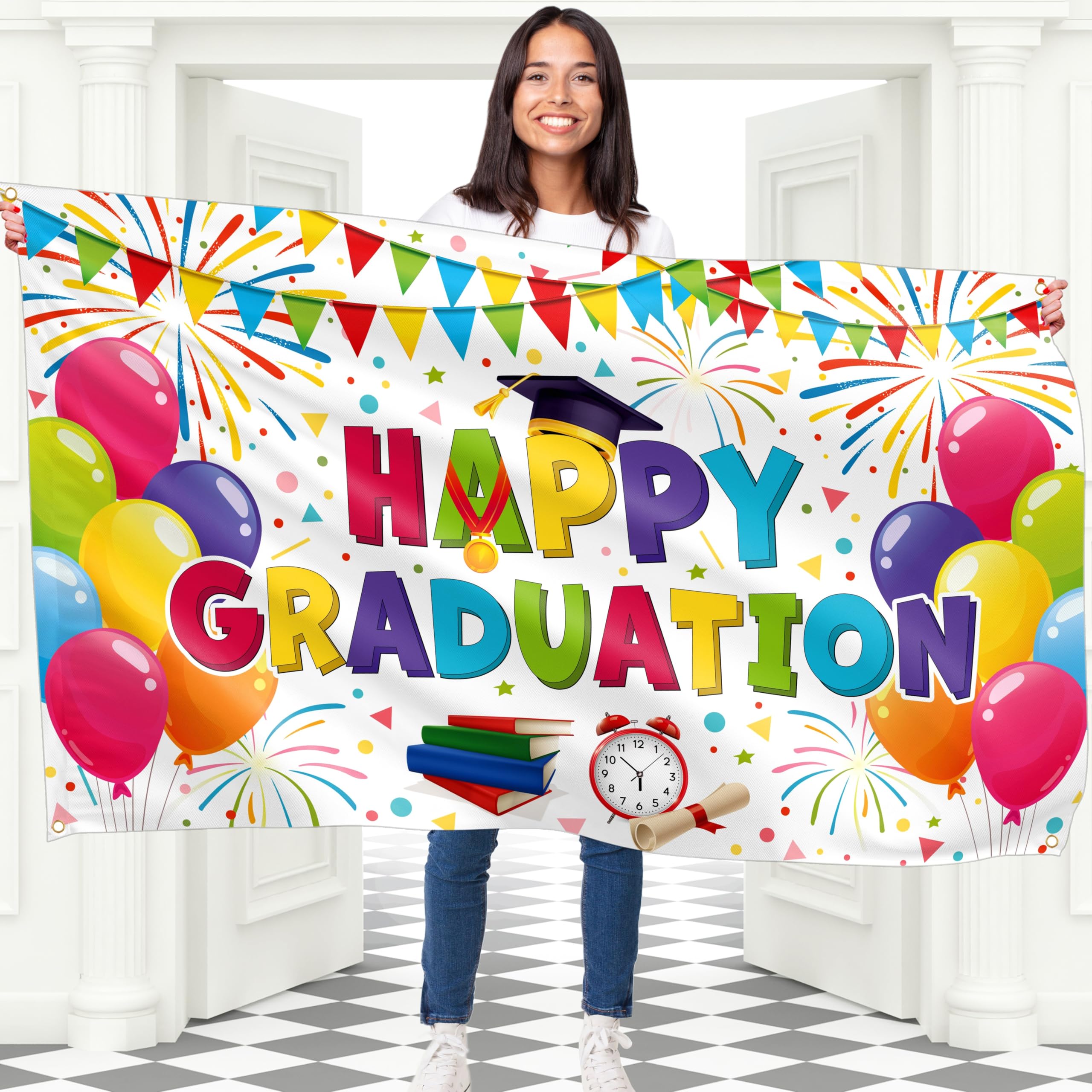 Happy Graduation Banner for Prom - Congratulations Banner - Congratulations Decorations - Well Done - We Are So Proud of You - 5x3ft (White)