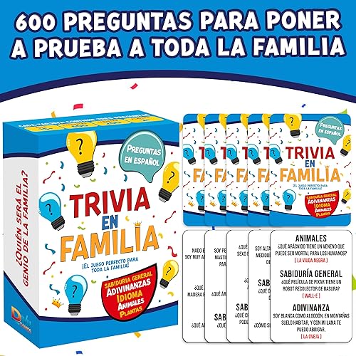 Miniatura 3 de Trivia en Familia - Juego de preguntas en español con 600 preguntas Conocimiento general, animales, plantas, lenguaje y acertijos Juego educativo