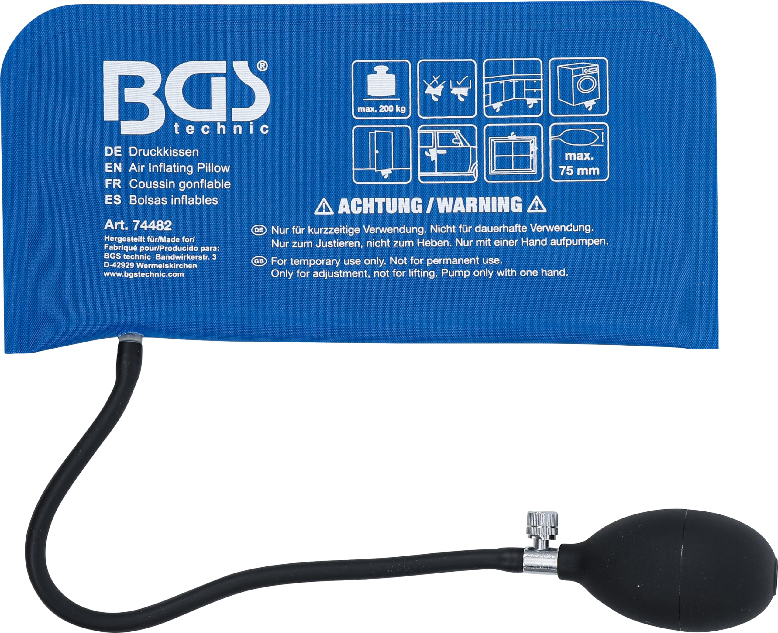 BGS 74482 Bolsas inflables rectangular 270 x 135 mm con bomba manual