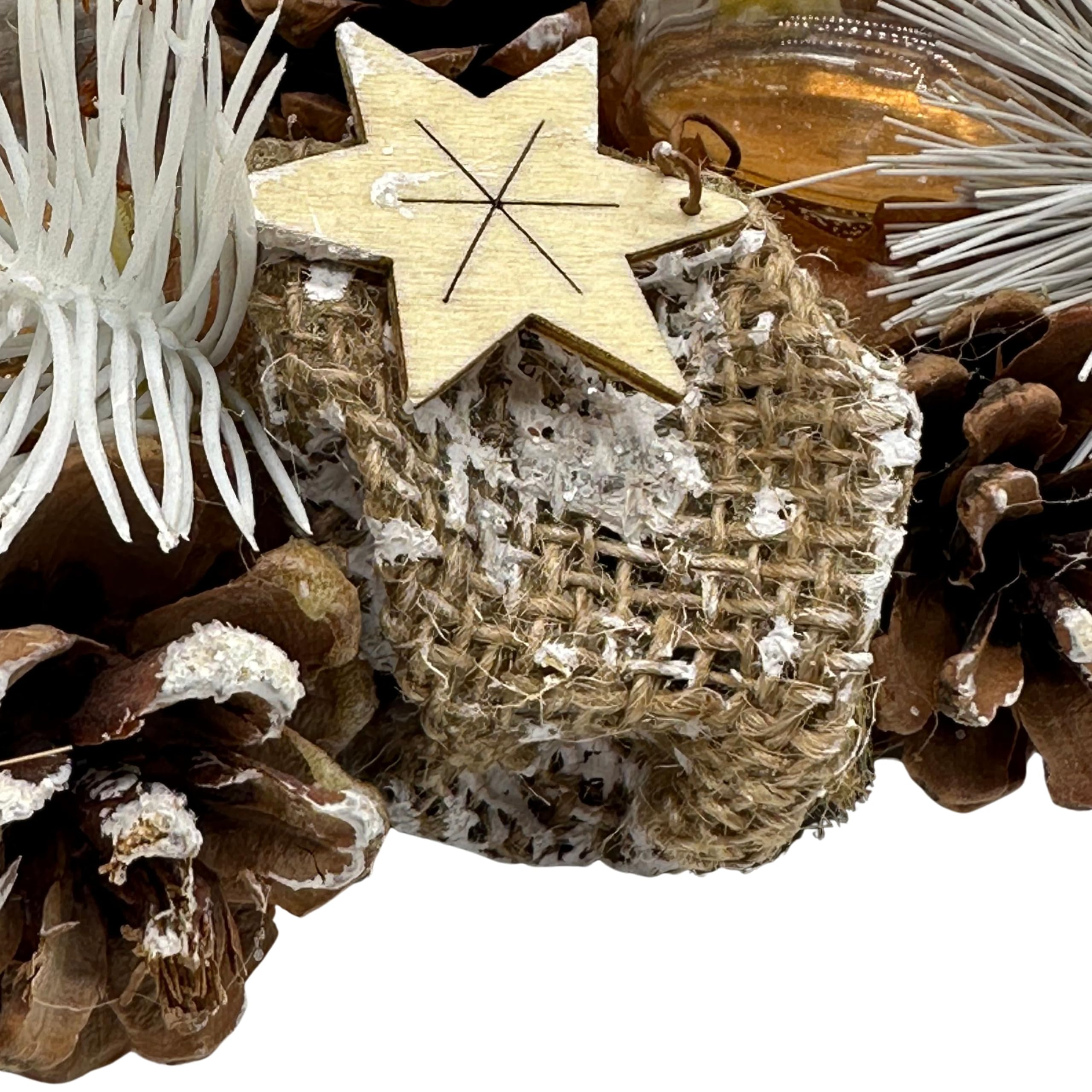 Gruppo Maruccia - Centrotavola Natalizio Artigianale in Legno con Pigne e Vasi Porta Candela - Decorazione Natalizia per la casa - Idea Regalo