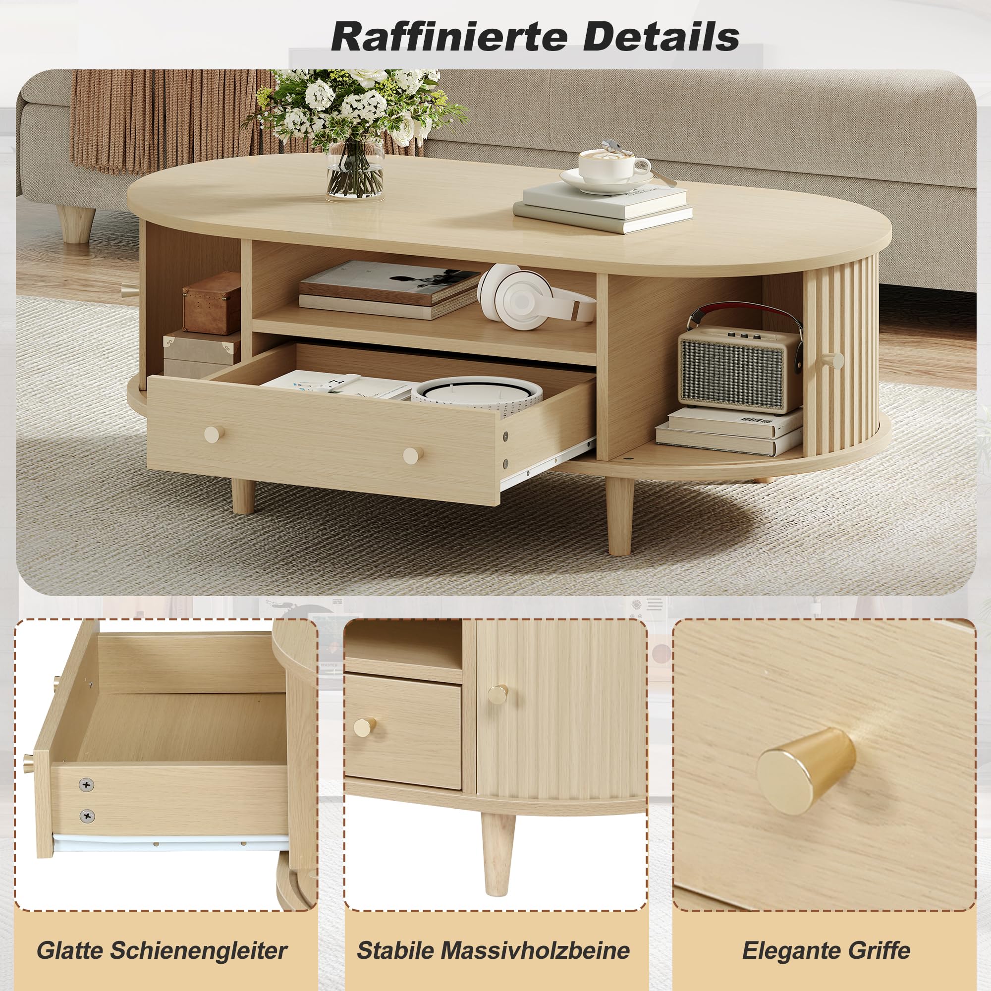 Table basse ovale 100 x 50 x 36 cm | Table de salon, table de canapé et