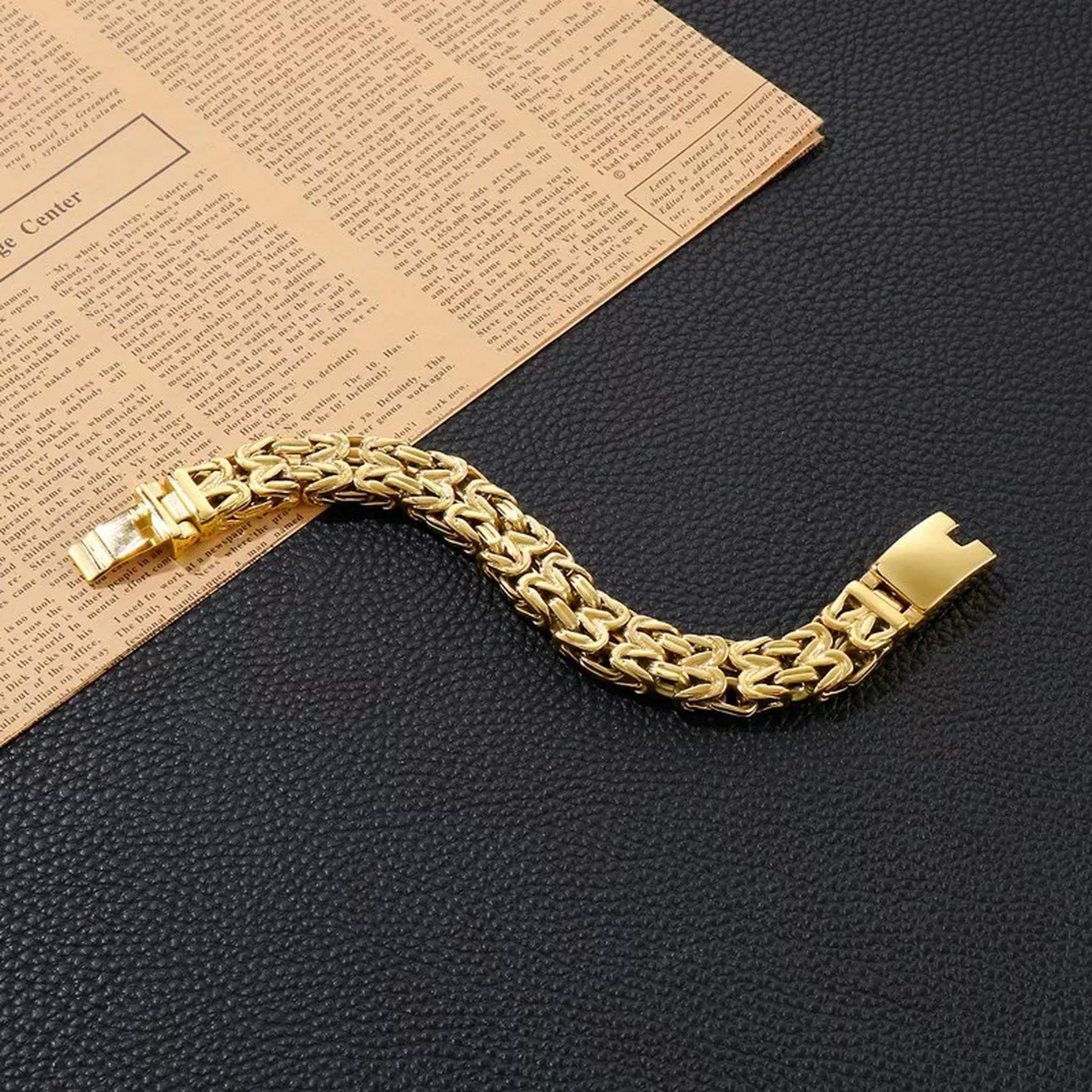 18 Karat Gold Edelstahl Casting Knoten Gliederkette Armband für Herren 15 mm 8,66''