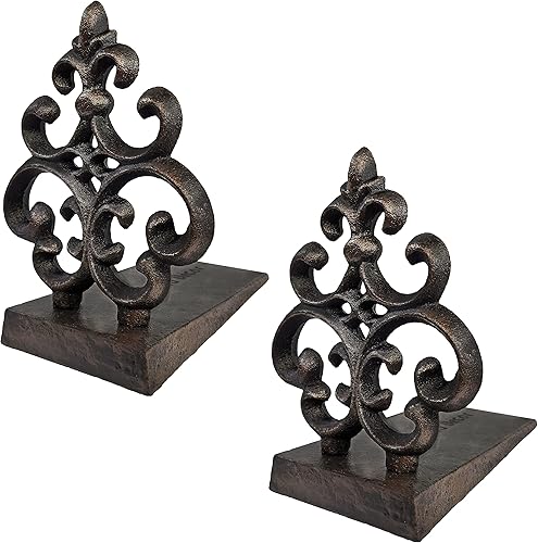 Lulu Decor, Tope de puerta Fleur De Lis de hierro fundido, tapón de puerta en acabado negro antiguo (2 piezas)