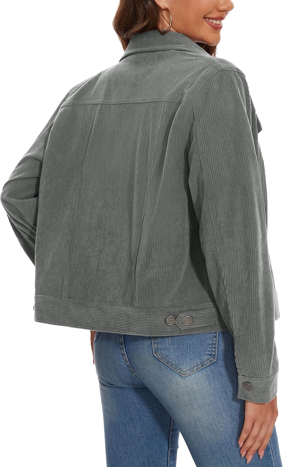 MAGCOMSEN Women's Corduroy Jacket Fashion Cropped Jackets Button Down Shacket Long Sleeve Outerwear with Flap Pockets - Image 2