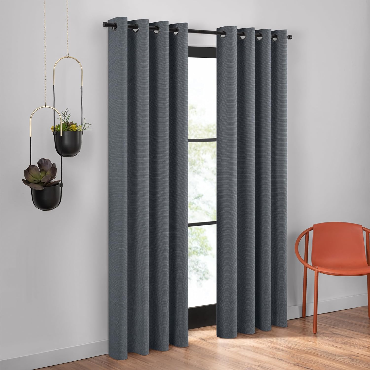 Umbra Ottoman Textured Solid 100% Blackout Grommet 63 in Long x 50 in Wide Window Curtain Panel, Slate