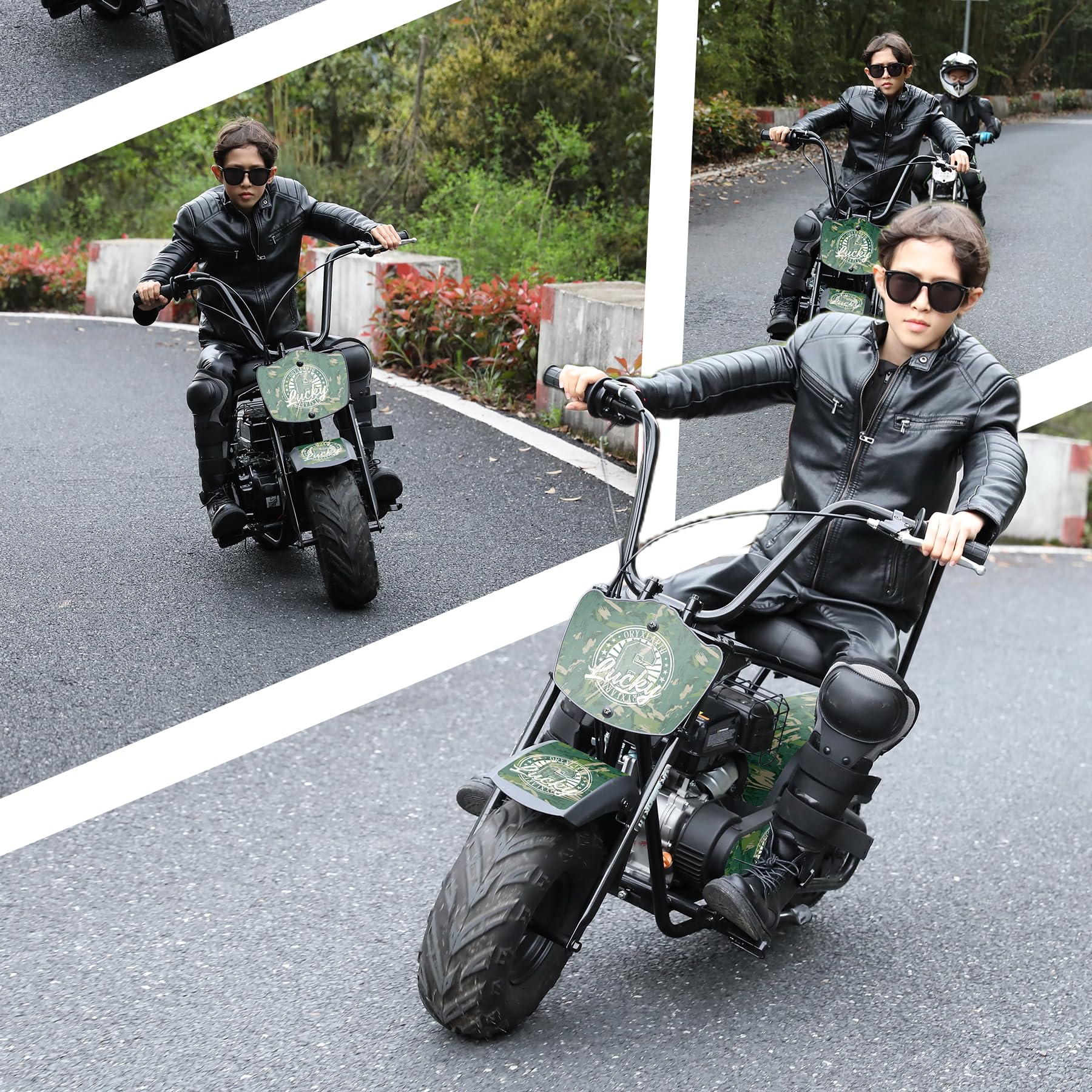 Oryxearth 99CC 4-Tempi Dirt Bike Pocket Bike, Moto da Cross per Bambini Benzina, Ruota Offroad a Larghezza, Moto da Cross per Bambini, Moto da Motocross, Adesivi Fai-da-Te Mini Moto dai 13 Anni (Verde