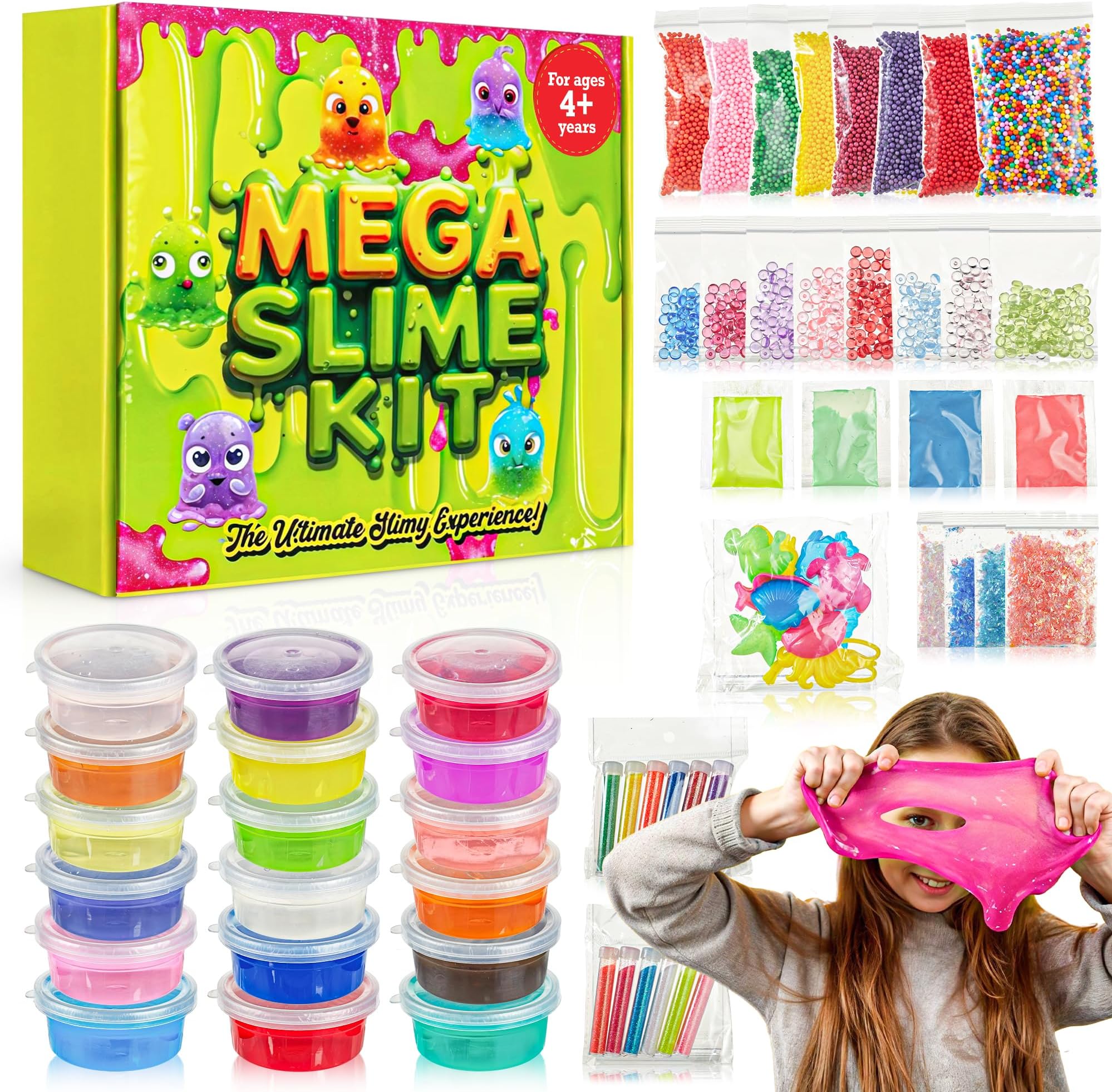 Princess Slime Kit - Stretchiest Slime Kit for Girls Easy-to-Clean Slime Mixing Fun 12 Colours - Bonus Unicorn Slime Slime Charms, Crowns, Hearts, Foam, Glitter, DIY Pink Fluffy Slime