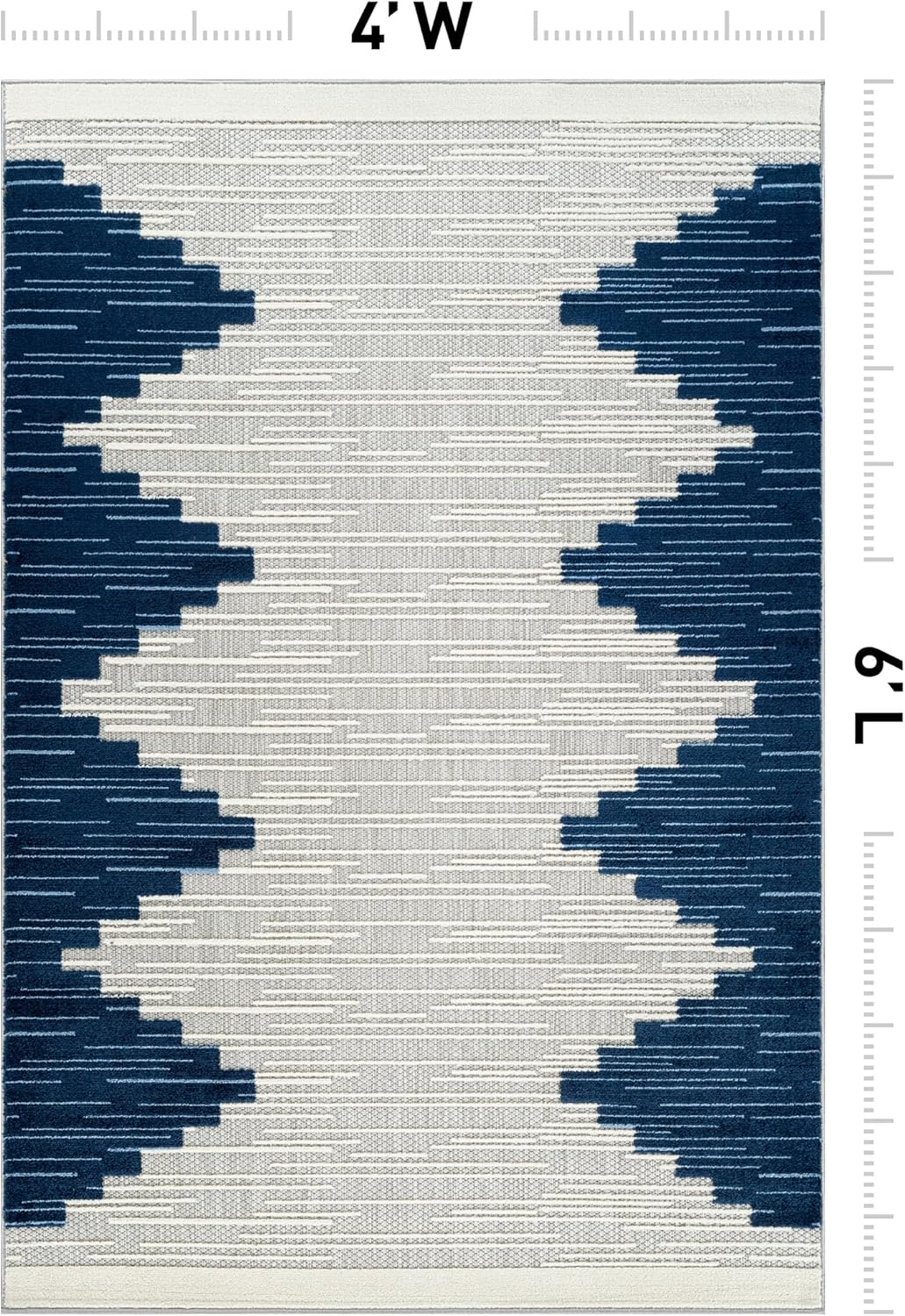 Rugshop Indoor/Outdoor High-Low Textured Area Rug, Geometric Bohemian, Easy-Clean Patio Rug for Porch Deck Balcony 4' x 6' Dark Blue