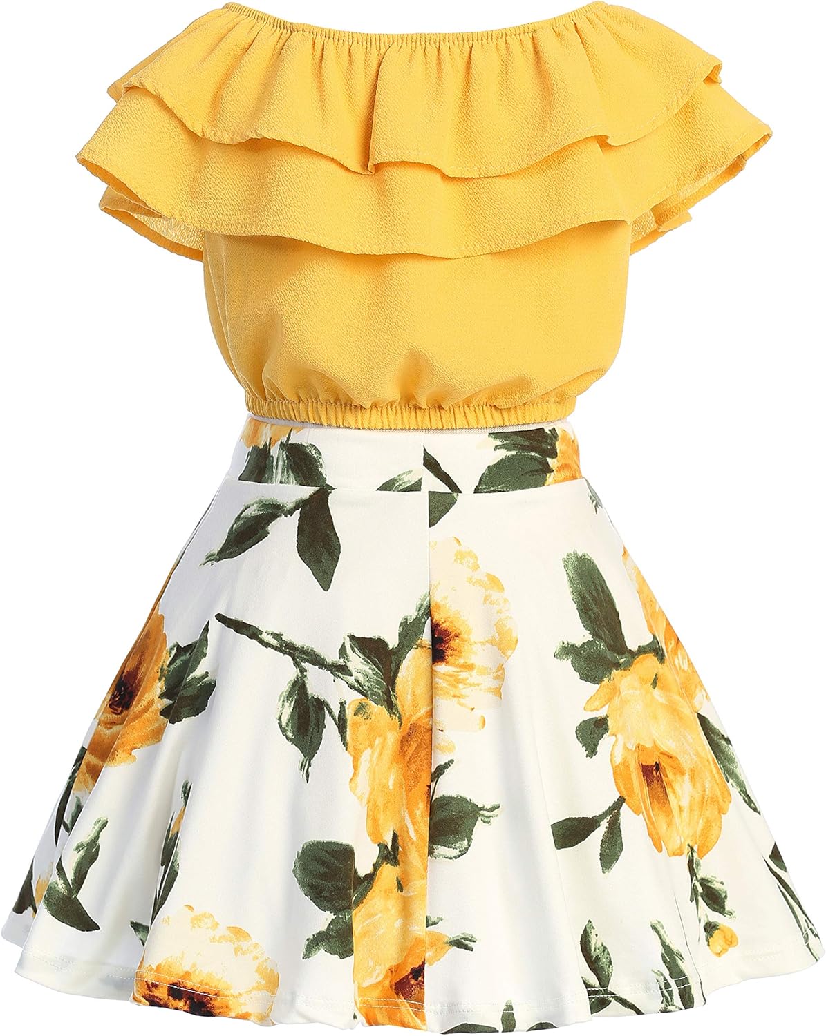 Cold Shoulder Crop Top Ruffle Layered Top Flower Girl Skirt Sets for Girl: Clothing, Shoes & Jewelry