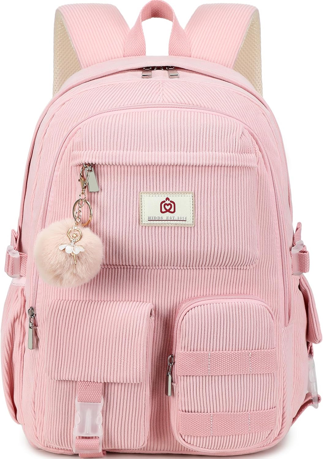 Hidds School Backpack for Teens Girls Women 15.6 Inch Laptop College Backpacks Corduroy Kids Bookbag Students Travel Daypack Womens (Pink)