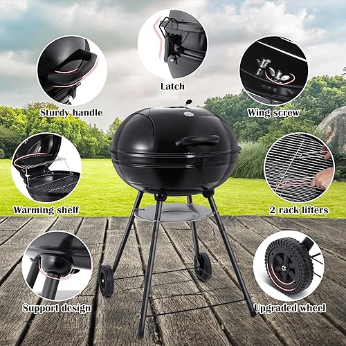 Miniatura 5 de HaSteeL Juego de 2 parrillas de carbón, resistentes de 22 pulgadas y portátil pequeña de 14 pulgadas para exteriores, parrillas de hervidor de agua