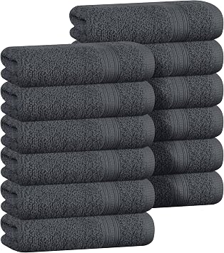 BOUTIQUO Ultra Soft Cotton Washcloths, Contains 12 Piece Face Cloths 12x12 inch, Ideal for Everyday use Face Towels, Compact & Lightweight Multi Purpose Washcloths - Charcoal Grey