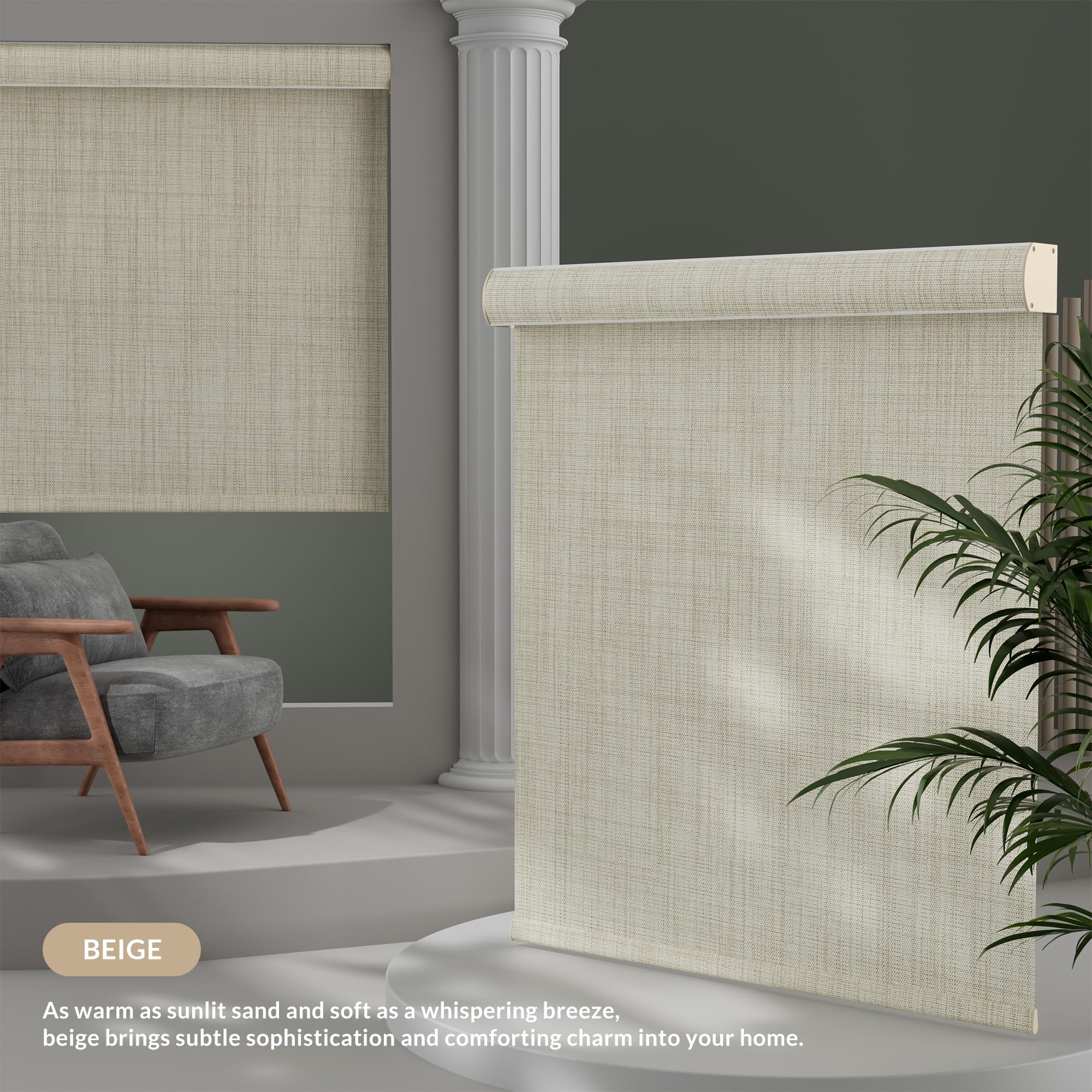 Boolegon Blackout Roller Shades for Windows,Cordless,Linen Fabric,Roller Blinds for Windows,Thermal Insulated Fabric UV Protection,Window Shades for Home,Office,Bedroom,Blackout-Beige,Custom Size