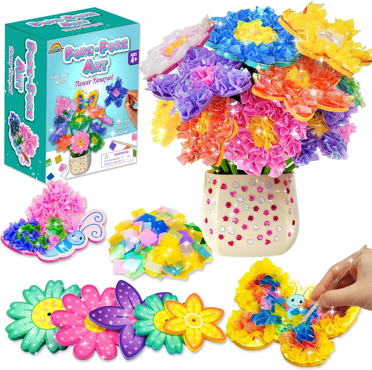AGENTLAN Poke Art Bouquet Craft Kit,Mess-Free 3D Crafts for Kids Ages 3-8