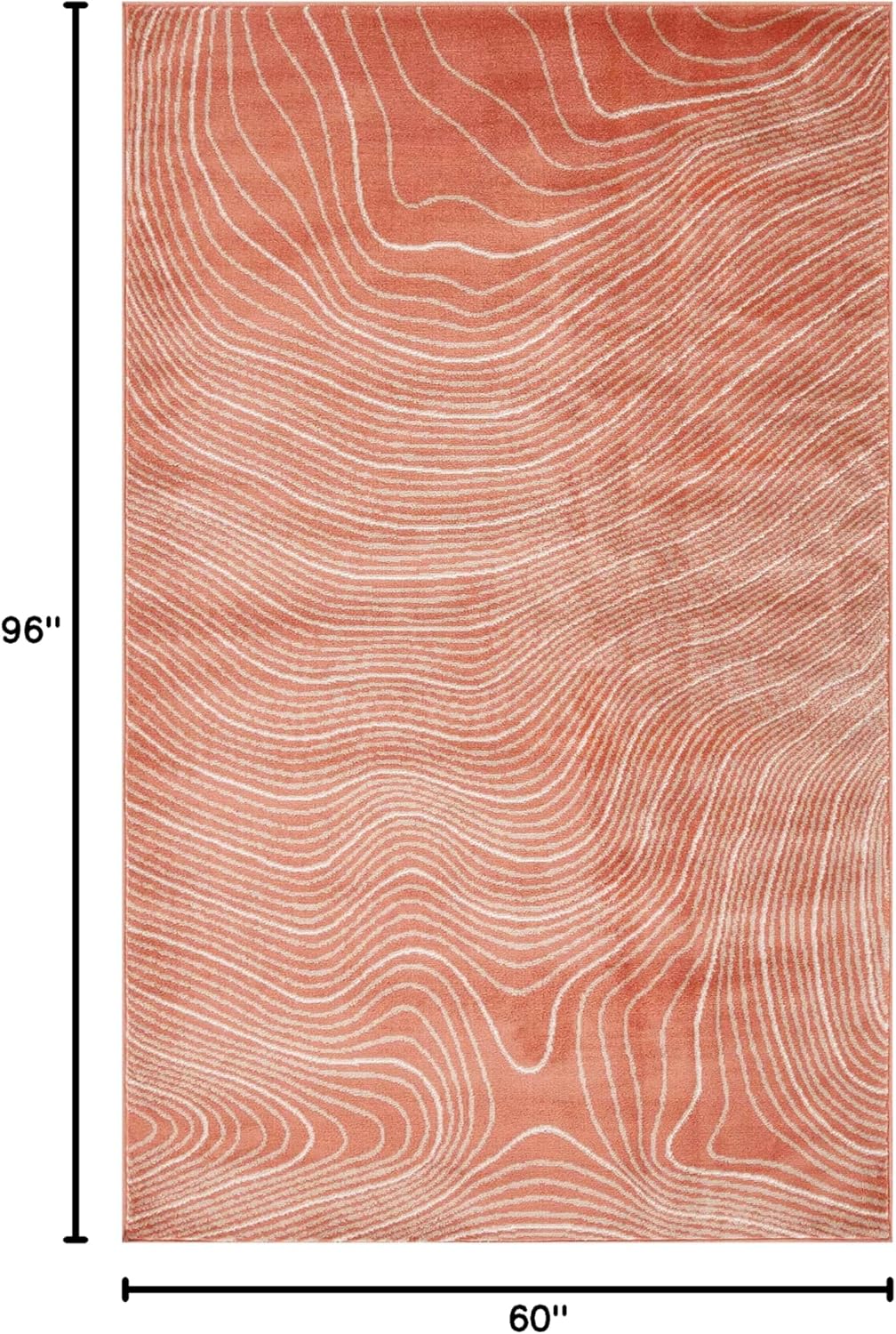 Superior Indoor Area Rug, Plush Carpet Cover, High-Traffic Rugs, Jute Backing, Hallways, Entry, Office, Living Room, Kitchen, Modern Abstract Wood Grain, Veer Collection, 5' x 8', Coral