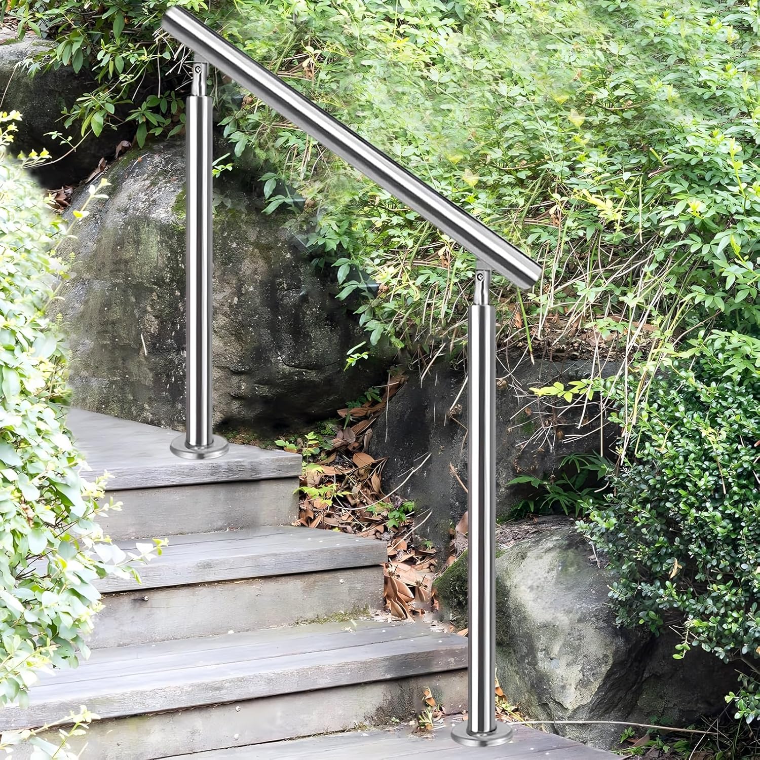 Stainless Steel Outdoor Stair Railing, Adjustable Garden Handrails with