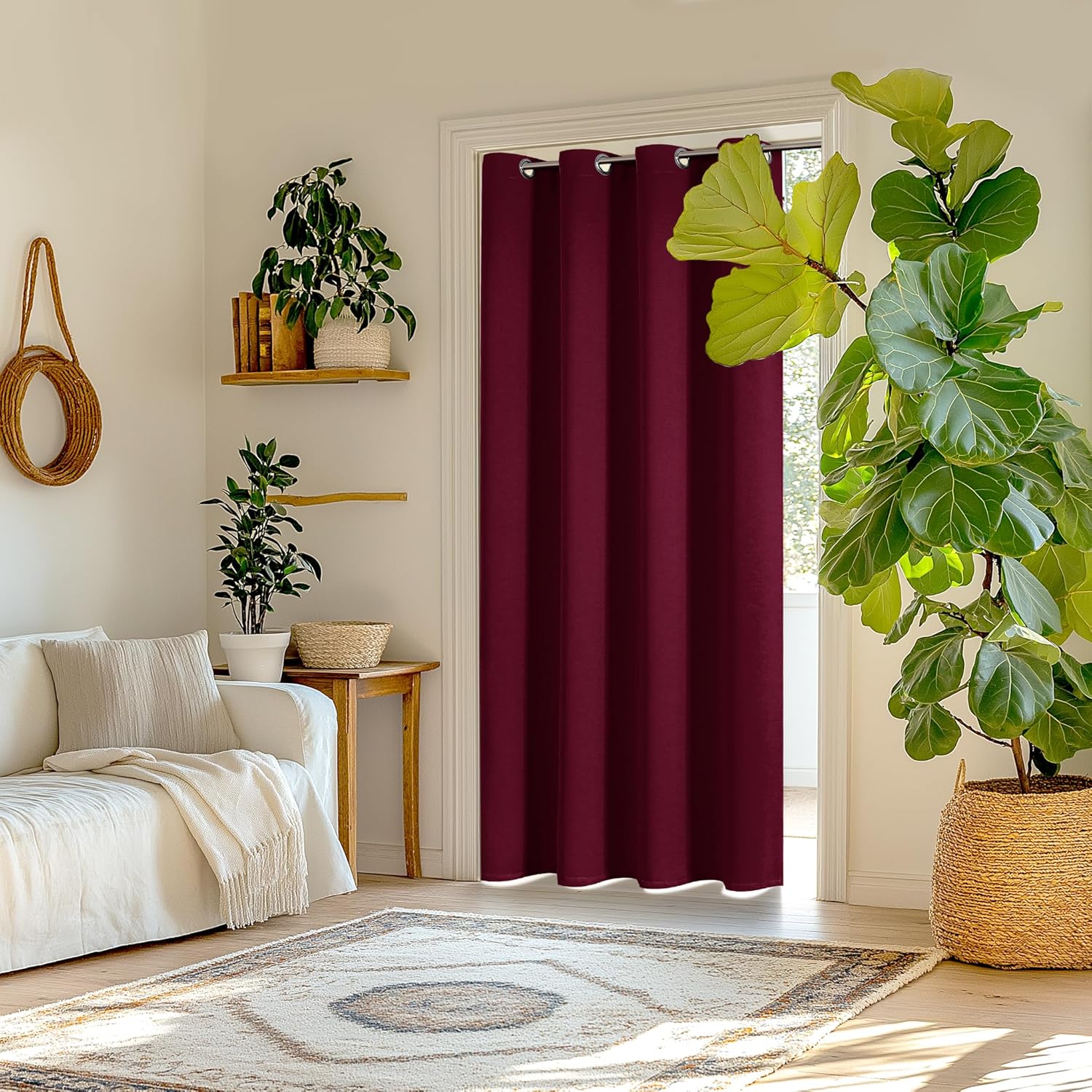 ChrisDowa Blackout Door Curtains for Doorway Privacy, Grommet Closet Curtains for Bedroom Closet Door, Thermal Insulated Doorway Cover Room Divider Drapes (1 Panel, Burgundy Red, 52 x 80 Inch)