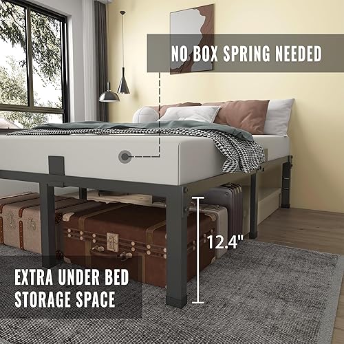 Miniatura 5 de MAF Marco de cama individual de plataforma de metal de 14 pulgadas, marco de cama negro resistente con soporte de listones de acero, no necesita