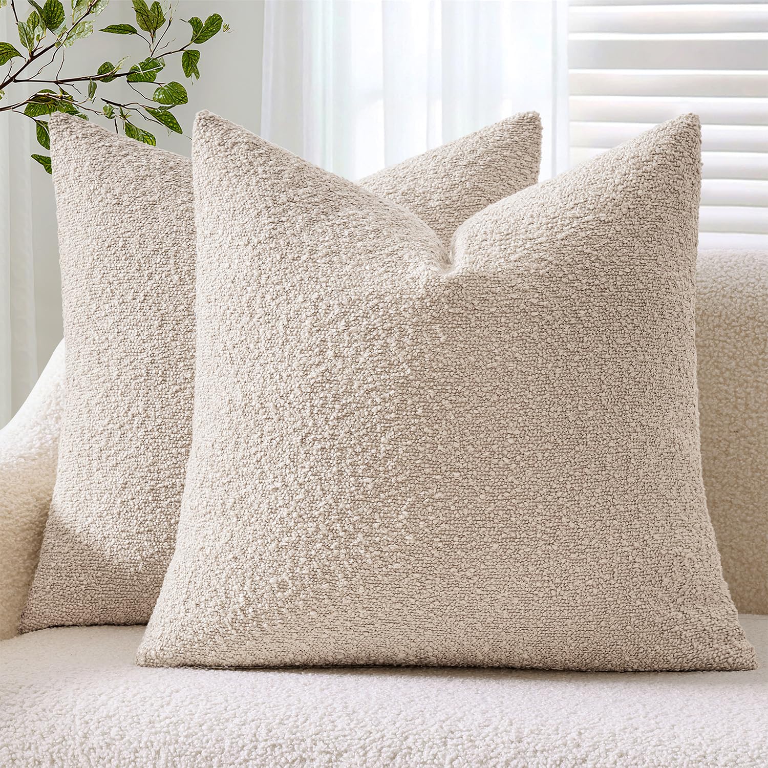 Photo 1 of ANRODUO Pack of 2 Textured Boucle Throw Pillow Covers Soft Oatmeal Decorative Accent Solid Pillow Cases Cozy Modern Couch Cushion Case for Chair Sofa Bedroom Living Room Home Decor, 20 x 20 Inch