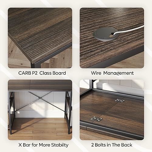 Miniatura 8 de Bestier Escritorio en forma de L con estantes de 952 pulgadas reversible de esquina para computadora o mesa larga para 2 personas para oficina en