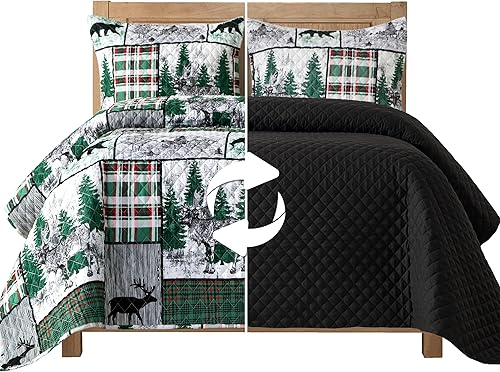 Miniatura 12 de Elegant Comfort Juego de colcha y cubrecama acolchada reversible de 3 piezas con fundas de almohada, costura majestuosa exquisita para todas