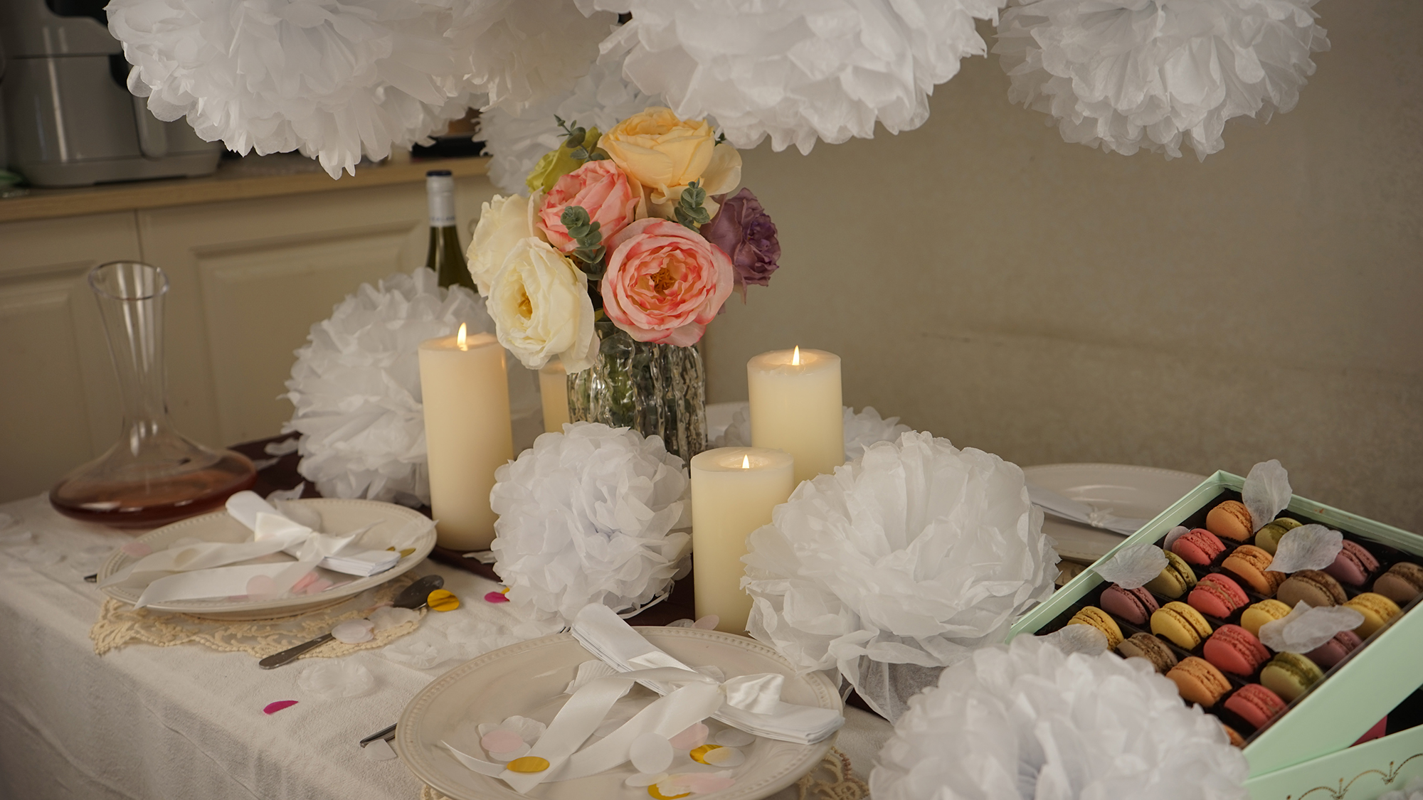 YBwanli 24 Pompons Papier De Soie Bleu - Décoration Mariage, Baptême, Chambre Enfant