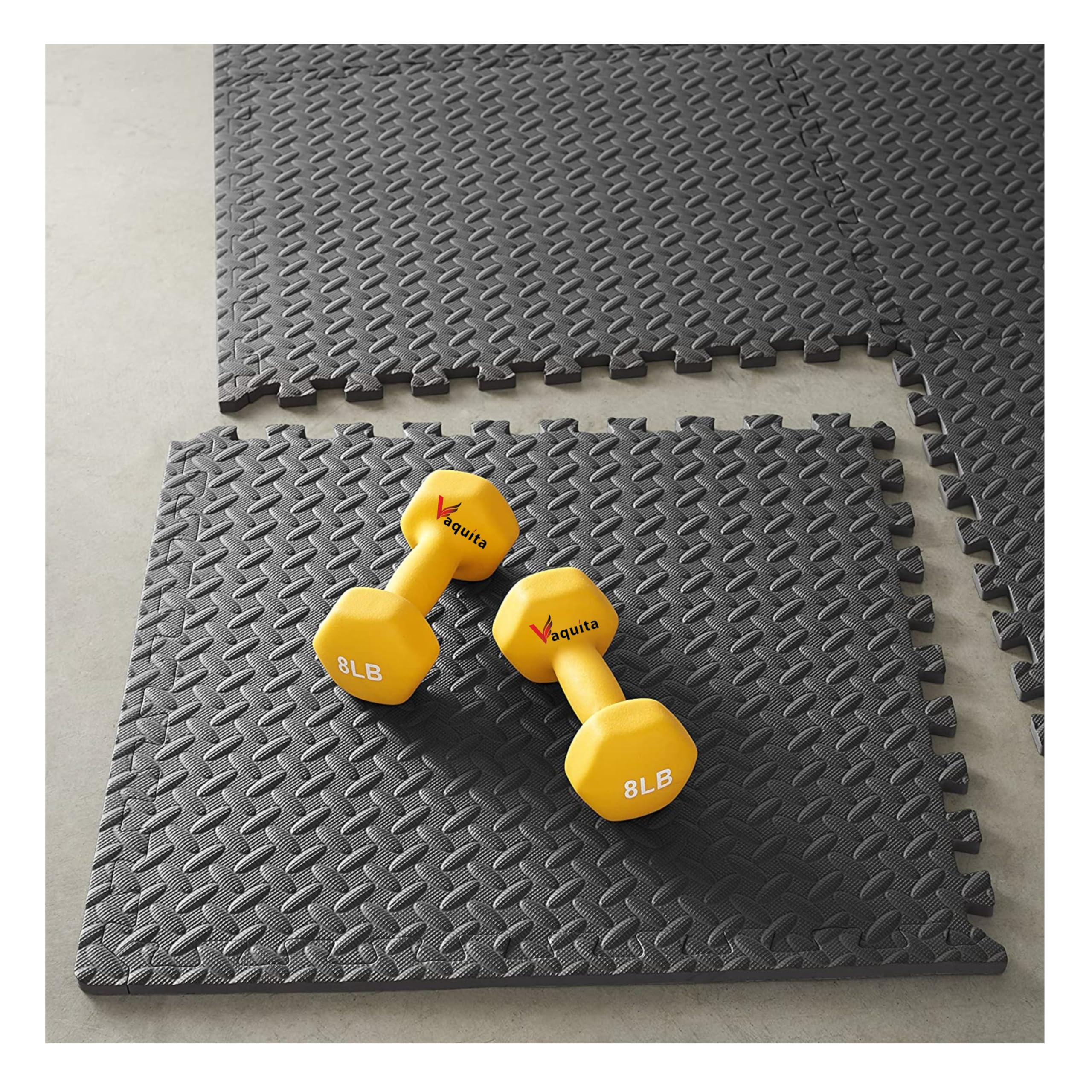 VAQUITA Puzzle Exercise Mat, EVA Foam, Interlocking Tiles, Kids Play Mat, Protective Flooring for Gym Equipment, Interlocking Foam Mat for Gym, Home, Play School (12mm- Black, 8 Mats- 32 Sq.Ft) (B0CQNQJ39G) Amazon Price History, Amazon Price Tracker
