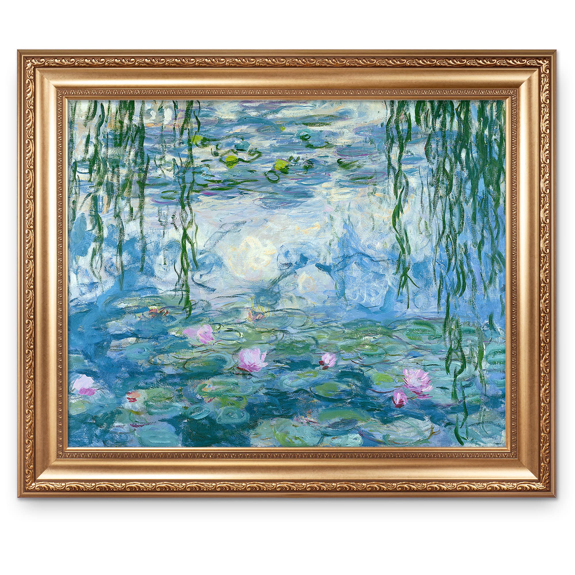 睡蓮 水彩画 大判 金色フレーム　クロード・モネの**『睡蓮』**シリーズ。 睡蓮 水彩画 大判 金色フレーム クロード・モネの**『睡蓮』**シリーズ