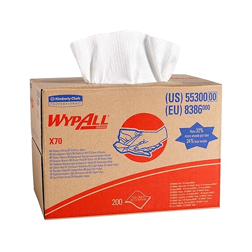 WypAll Power Clean X70 - Paños de servicio mediano (55300), caja de brag, color blanco, 1 caja con 200 hojas