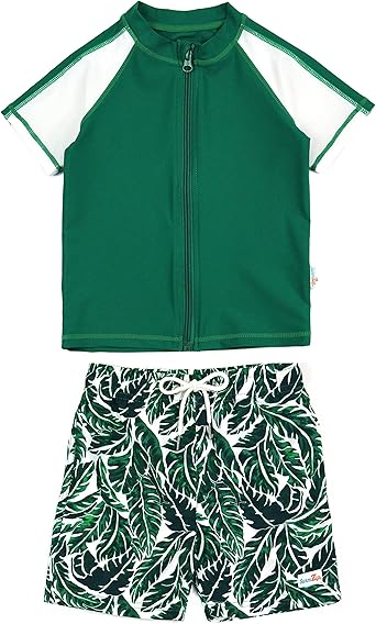 SwimZip Boys Short Sleeve Rash Guard & Swim Shorts Set - UPF 50+ Sun Protection